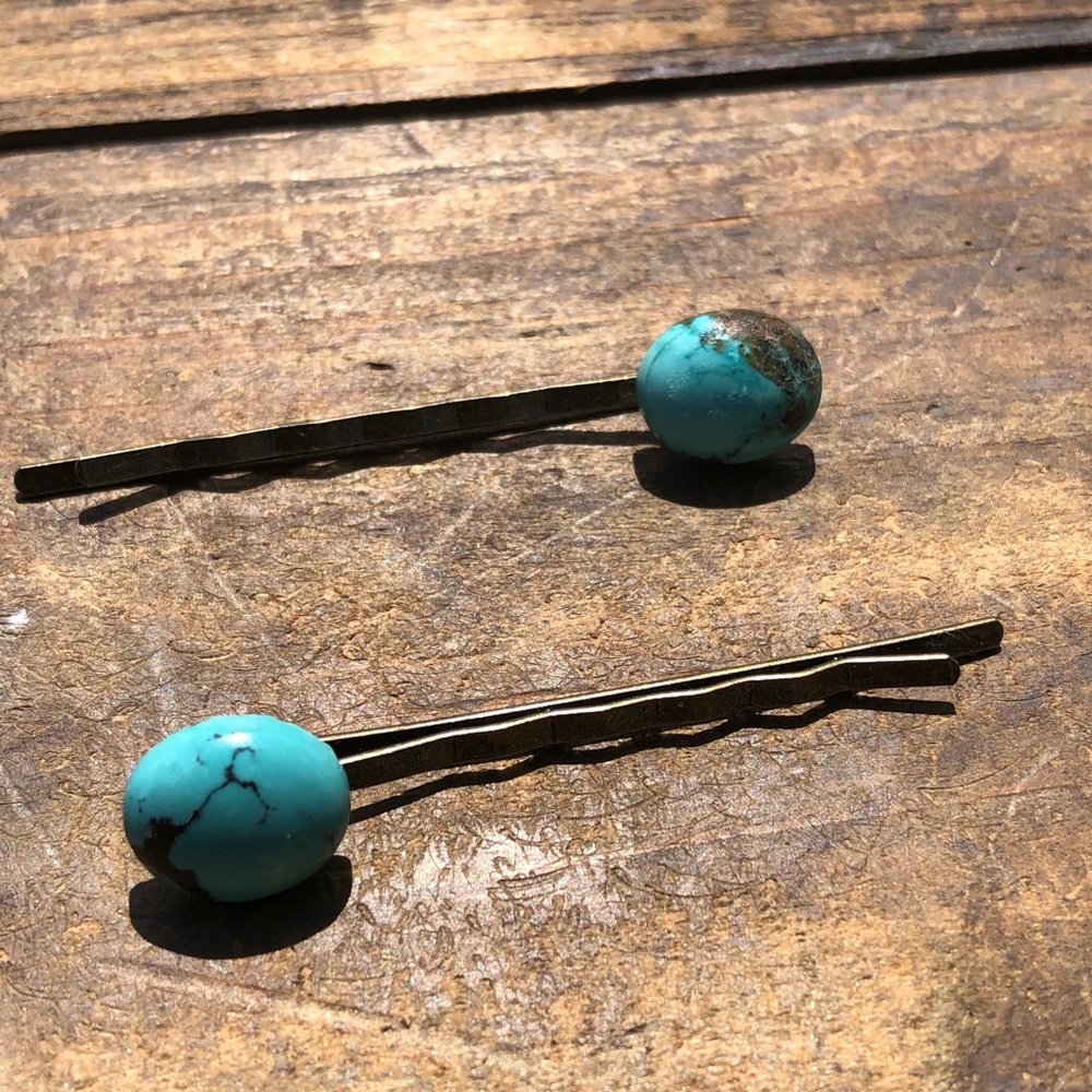 Turquoise Gemstone Hair Accessory - Bobby Pins - Picture 6 of 8